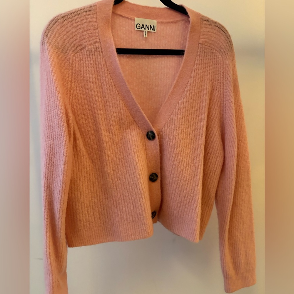 Ganni Baby Pink Button-Up Cardigan
